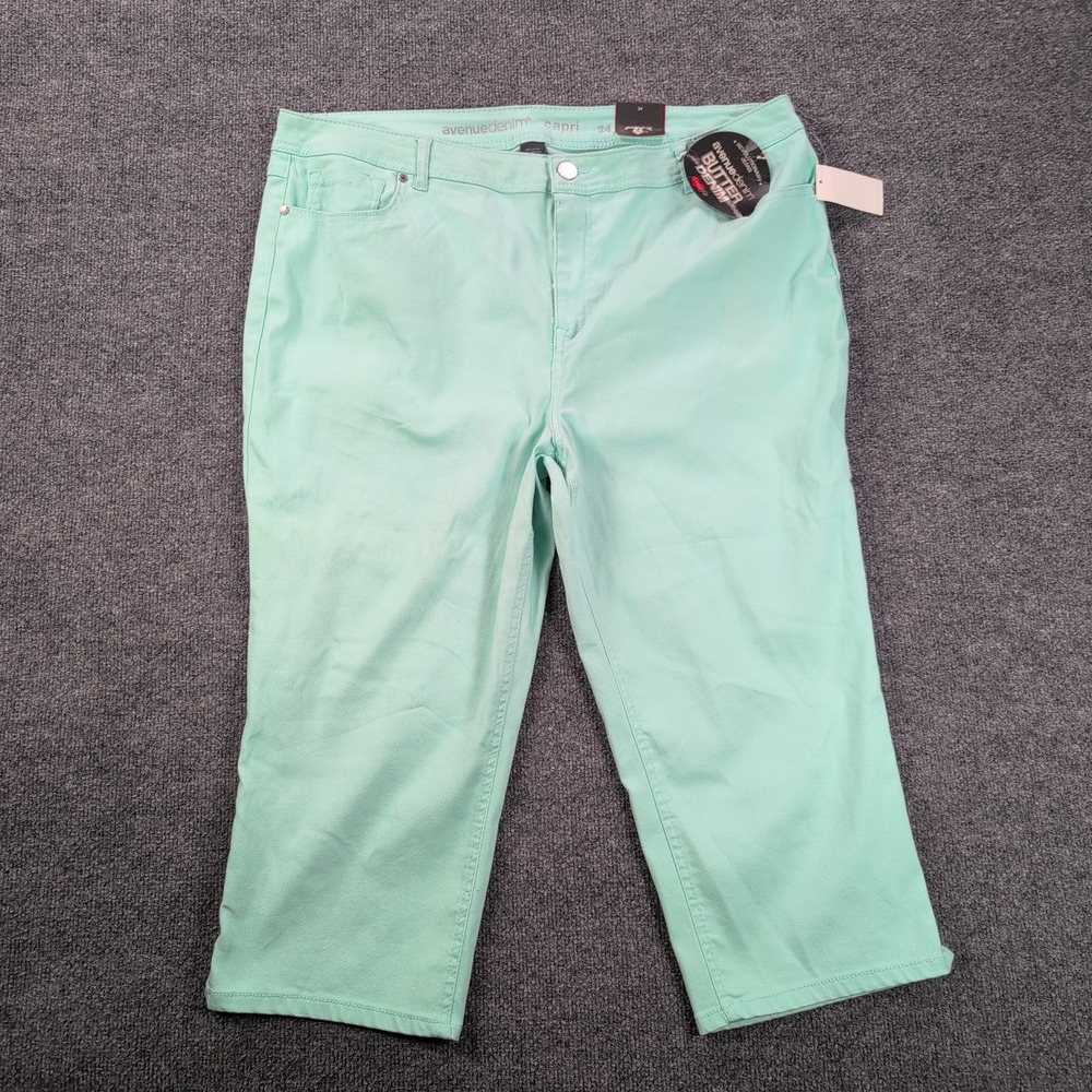Avenue Denim Butter Denim Capri Women 24 Mint Green Cropped Stretch Jeans NEW
